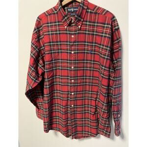 Ralph Lauren Blue Label Big Shirt Sz Large Oxford Plaid Tartan Red Green Blue